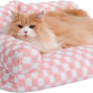 Hollypet Fluffy Plush Dog Cat Pet Couch Soft Calming Sofa Bed for Medium Small Cats and Dogs, Pink and White