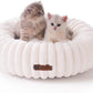 MEWOOFUN Cat Bed, Washable Beds for Indoor Cats, Cute Donut Bed Fluffy Pet Bed with Non-Slip Bottom, Calming Round Bed for Puppy and Kitten (Cream)