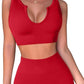 QINSEN Workout Outfits for Women 2 Piece Ribbed Seamless Crop Tank High Waist Yoga Leggings Sets