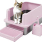 RIZZARI Stainless Steel Cat Litter Box, Semi-Closed Litter Box with High Edges, Large Odorless Litter Pan with for Small to Large Cats (Pink, 1 Pack)