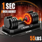 VEICK 25/55 lbs Adjustable Dumbbell with Anti-Slip Turning Handle, Fast Adjust Weight for Men Women, Exercise Equipment with Tray for Home Gym Full Body Workout Fitness