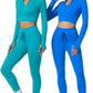 QINSEN Workout Sets for Women 2 Piece Seamless Long Sleeve Crop Tops Ribbed High Waist Leggings