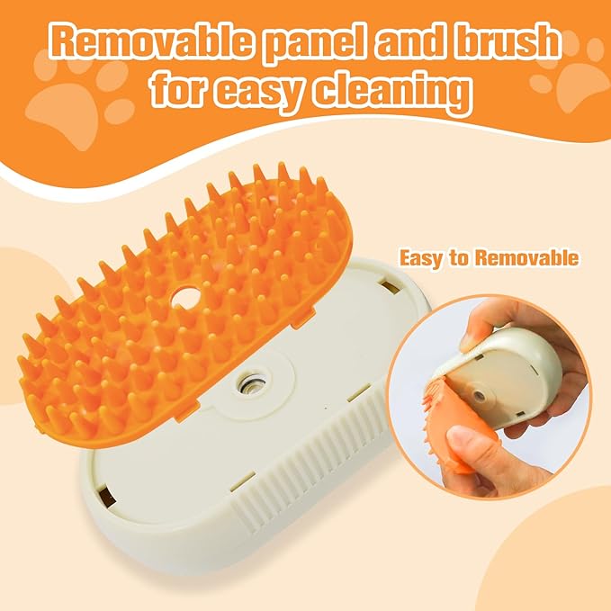 Steam Brush for Cats Dogs,Cat Steam Brushes for indoor Cats,3 in 1 Steam Cat Brush for Shedding,Silicone Pet Spray Hair Removal Comb for Massage,Combing,Rechargeable Dog Brushes for GroomingYellow