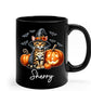 Personalized Name Bengal Wearing Witch Hat Coffee Mug, Custom Bengal Halloween Ceramic Cup, Spooky Cat Pumpkins Mug 11oz 15oz, Pet Halloween Black Cup, Gift for Cat Dad Mom Family Friend