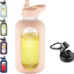 64 oz Glass Water Bottle With Straw and Handle, Half Gallon Sports Motivational Water Jug Flask with Silicone Sleeve, Large Water Cup with Time Marker for Travel, Gym, Beige
