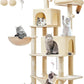 Taoqimiao Cat Tree, 66.2-Inch Cat Tower for Indoor Cats, Plush Multi-Level Cat Condo with 7 Scratching Posts, 2 Perches, 2 Caves, Hammock, 2 Pompoms, Beige MS013M