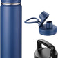 24oz Insulated Water Bottle with Straw, Stainless Steel Metal Vacuum Water Flask, Large Thermal Water bottle with Leakproof 3 Lids for Travel, Camping, Gym Sports Navy