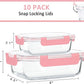M MCIRCO [10-Pack Meal Prep Containers with Snap Locking Lids, Glass Airtight Lunch, Food Storage Containers, Microwave, Oven, Freezer and Dishwasher Friendly, Pink