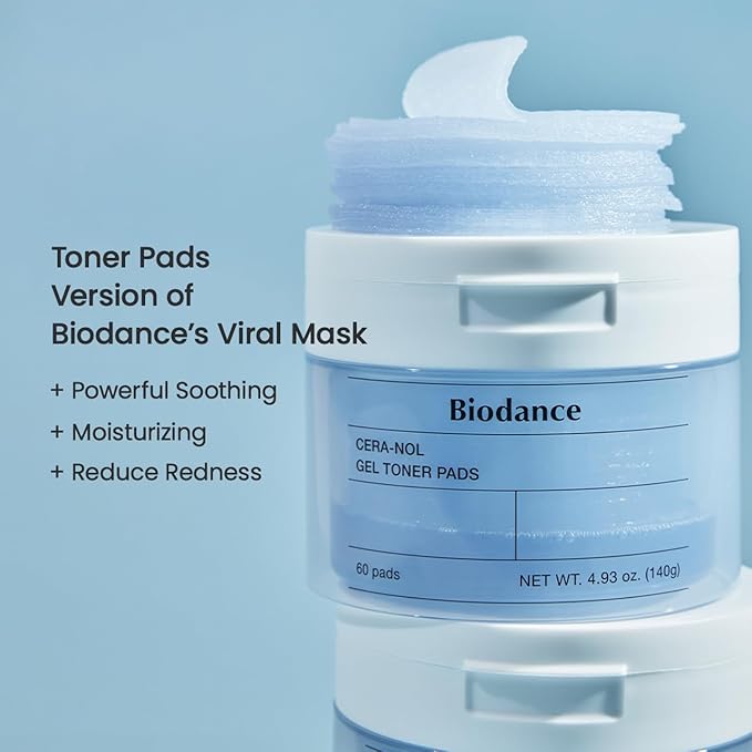 Biodance Cera-nol Gel Toner Pads | Hydrating, Soothing Korean Toner Pads for Sensitive Skin | 4.93 fl.oz.(140g), 60Pads
