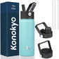 Insulated Water Bottle with Straw,18oz 3 Lids Metal Bottles Stainless Steel Water Flask,Turquoise