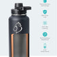 BUZIO 32 oz Water Bottle Insulated with Straw & 3 lid and Carrying Pouch, Leak Proof Anti-Slip Stainless Steel Water Flask Jug, Cold for 48 Hrs Double Vacuum Thermo Canteen, BPA-Free, Black