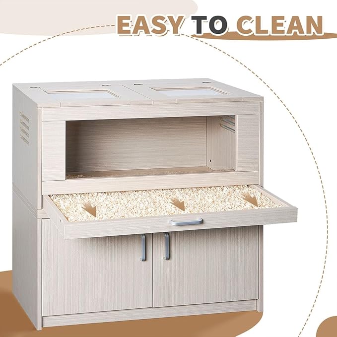Large Hamster Cage, Wooden Hamster Cages and Habitats with Storage Cabinet and Openable Top Decorative Pet House Acrylic Panels for Hedgehog Gerbil and Rat (31.5"× 15.7"× 33.5")