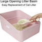 Sfozstra Open High-Sided Litter Box: Pink Medium Anti-Scatter Design - Self-Cleaning Sifting Tray - Low Tracking for Small Cats