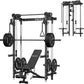 Mikolo Folding Squat Rack, Wall Mounted Power Rack with Cable Crossover Machine & LAT Pull Down, Functional Trainer with 5 Adjustable Function Modes, for Home Gym and Space Saving