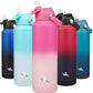 Insulated Water Bottle with Straw Lid,40 oz Stainless Steel Vacuum Metal Bottle with Silicone Handle,Cherry Blossom