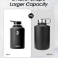 Coolflask 64oz Insulated Water Bottle with Strap, Half Gallon Large Water Jug with Straw & Spout Lids, Double Wall Stainless Steel Metal Flask, Keep Cold 48h Hot 24h, Leak Proof&Non-BPA, Magic Black