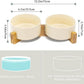 SPUNKYJUNKY Ceramic Dog and Cat Bowl Set with Wooden Stand, Modern Cute Weighted Food Water Set for Small Size Dogs (13.5OZ) & Medium Sized Dogs (28.7OZ) & Cats (3.6 Cups, 2 × Beige)