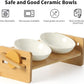 FUKUMARU Elevated Cat Ceramic Bowls, Small Dog 15° Tilted Raised Food Feeding Dishes, Solid Bamboo Water Stand Feeder Set for Cats and Puppy
