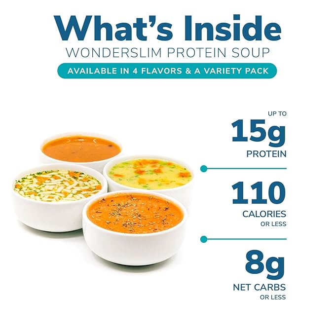 WonderSlim Protein Soup, Chicken Noodle, 70 Calories, 12g Protein, No Fat, Low Carb (7ct)