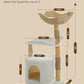 Modern Cat Tree Tower for Large Cats, Wood Cat Tower with Natural Scratching Post, Solid Wood Condo, Real Branch Luxury Cat Furniture with Curved Bed, Top Basket, White