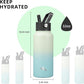 32 oz Insulated Water Bottle Stainless Steel Sport Bottles with 3 Lids,Mint