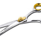 Sharf Dog Grooming Scissors, Gold Touch 6.5 Inch Curved Sharp Professional Pet Grooming Shear with Safety Round Tip, Ball Point for Safe and Easy Use Even for Nose, Ear and Face