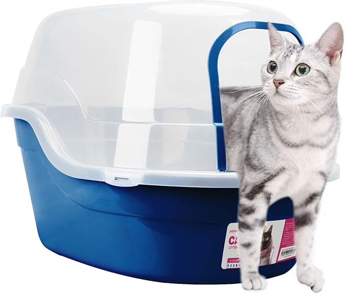 petphabet Covered Litter Box, Jumbo Hooded Cat Litter Box Holds Up to Two Small Cats Simultaneously,Extra Large (Navy Blue)…