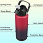 Insulated Water Bottle with Straw Lid,24 oz Stainless Steel Vacuum Metal Bottle with Silicone Handle,Rosy Red