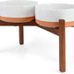 SPUNKYJUNKY Ceramic Elevated Dog Bowl Set with Acacia Wood Stand for Food and Water for Large Dog (60.87 OZ, White and Reddish Brown)