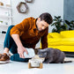 Ceramic Pet Bowls with Stand - Dog Cat Water Bowl and Food Dish -Heavy Weighted & No Tip Over Pet Comfort Feeding Bowls -Dishwasher Safe & Easy to Clean