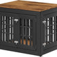 32" Heavy Duty Dog Crate Furniture for Small,Medium and Large Dogs,Rustic Wooden Dog Cage Kennel Indoor Furniture with Waterproof Top,Decorative Pet House Side End Table (Black & Wood)