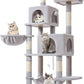 Taoqimiao 66-Inch Cat Tree Cat Tower for Indoor Cats, Plush Multi-Level Cat Condo with 7 Scratching Posts, 2 Perches, 2 Caves, Hammock, 2 Pompoms MS013W Light Gray