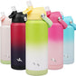 Insulated Water Bottle with Straw Lid,24 oz Stainless Steel Vacuum Metal Bottle with Silicone Handle,GreenWhite
