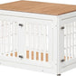 42" Heavy Duty Dog Crate Furniture for Small,Medium and Large Dogs,Rustic Wooden Dog Cage Kennel Indoor Furniture with Waterproof Top,Decorative Pet House Side End Table (White & Wood)