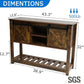 Entryway Table with Storage, Farmhouse Buffet Cabinet Coffee Bar Kitchen Island with Sliding Barn Doors & Shelves, Console Table for Kitchen, Dining Room, Living Room, Brown