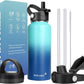 Water Bottle Insulated 32oz 40oz 64oz 128oz Straw Lid Spout Lid & 3 Lids, Leak Proof, Vacuum Insulated,Stainless Steel Water Bottle Wide Mouth for Sports, Gym or Office
