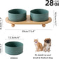 Ceramic Elevated Dog Bowls, Food and Water Bowls for Dogs, Puppy, Raised Dog Dish, Pet Feeder(6inch, 2 x Dark Green + Stand)