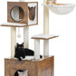PEQULTI 57.5" Cat Tree with Litter Box Enclosure Large, Wood Cat Tower for Indoor Cats with Storage Cabinet and Cozy Cat Condo, Sisal Covered Scratching Post and Repalcable Dangling Balls, Brown