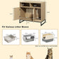 Cat Litter Box Enclosure, Large Hidden Pet Storage Cabinet Furniture with Waveform Fluted Doors & Scratching Pad, Modern Wooden Cat House Indoor for Washroom, Living Room, Bedroom, Natural