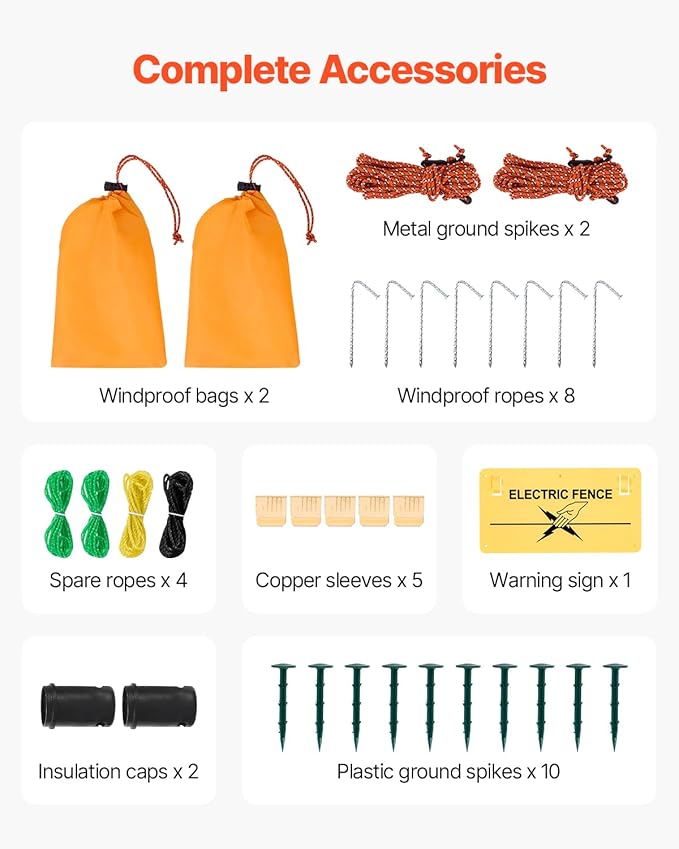 VEVOR Electric Fence Netting, 48" H x 100' L, PE Net Fencing Kit with Posts & Double-Spiked Stakes, Utility Portable Mesh for Chickens, Ducks, Geese, Rabbits, Used in Backyards, Farms, and Ranches