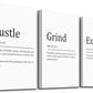 Hustle Grind Execute, Inspirational Wall Decor Art - Framed Canvas Office Decor, Quote Poster, Office Wall Art, White Large Poster, Positive Motivational Wall Art, 12x16inchx3pcs