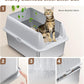 Cat Litter Box Stainless Steel XL with Lid, Enclosed Metal Extra Large Litter Box Pan High Sided with Scoop for Big Cats, Non-Sticky, Anti-Urine Leakage, Easy Cleaning