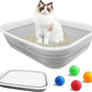 Collapsible Cat Litter Box,Open Potty Pan Cat Toilet Foldable Portable Cats Litter Box Travel Litter with Scoop,Waterproof Low Entrance for Kitten and Cat Toilet Easy Clean 17.7"×13.4"x4.9"(Grey)