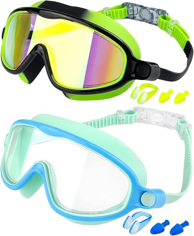 Rantizon Swim Goggles 2 Pack, Wide View Anti Fog&UV Swimming Goggles for Audlt, No Leaking Swim Glasses for Men Women Kids