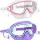 Swim Goggles for Kids 3-15 with Earplugs Large Frame Anti-Fog/UV Swimming Goggles for Boys Girls Toddler 2PCS