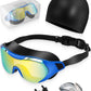 Swim Goggles with Nose Clip, Ear Plugs & Swim Cap, Anti-Fog UV Protection Lens, Leakproof Adjustable Strap for Adult