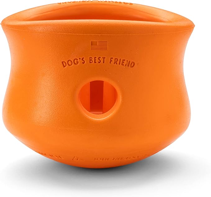 West Paw Zogoflex Toppl Treat Dispensing Dog Toy Puzzle – Interactive Chew Toys for Dogs – Dog Toy for Moderate Chewers, Fetch, Catch – Holds Kibble, Treats, Large 4", Tangerine