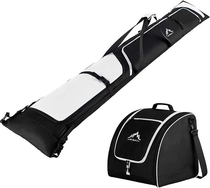 Ski Bag and Boot Bag Combo, Padded Skis Bag for Air Travel, Safety Reinforce Ski Carrier Bag Fits for Skis Up to 200 CM and Boots Up To Size US13, Water- resistant Ski Travel Bag