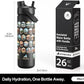 26 oz National Parks Water Bottle with Waterproof Stickers: 2-in-1 Straw Spout Lid, Keep Cold 24H, Leakproof, Car CupHolder Friendly, Insulated Stainless Steel Cup for Travel, Sports, School (Black)