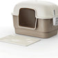 Cat Litter Box with Litter Mat and Scoop,High Wall Enclosed Cat Litter Boxes for Anti-Leakage, Covered Kitty Litter Box with Handle and Buckles for Portability and Privacy, Odor Control (Brown)